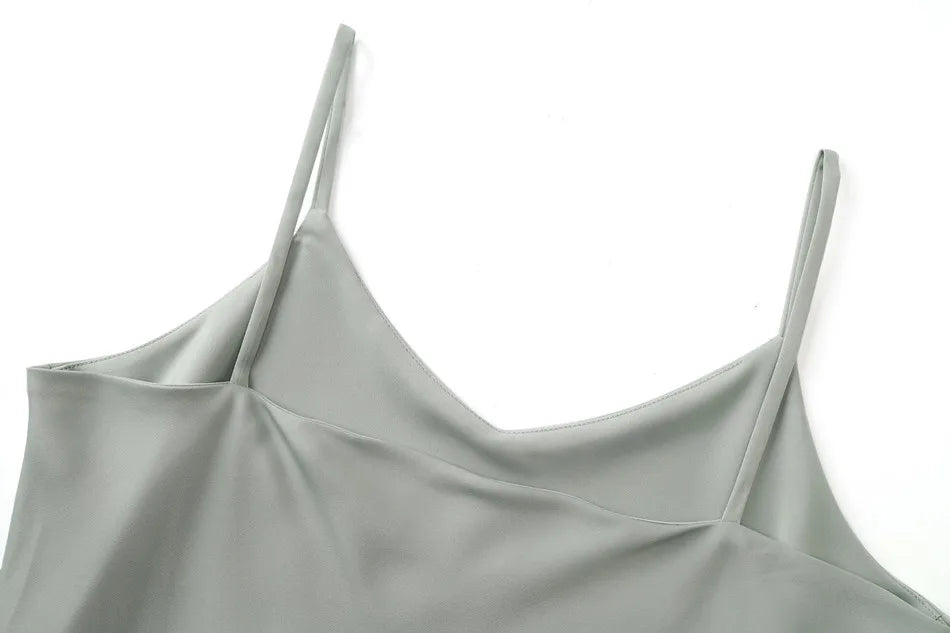 woman clothing high Stretch ribbing closed-fit wrap tops + Matte Satin dress Maxi matching sets (ship out in 1 day)