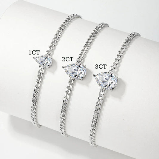 1CT 2CT 3CT Pear Cut Adjustable Moissanite Bracelets for Women Dainty Bridal Jewelry Lab Diamond Chain Pure 925 Silver