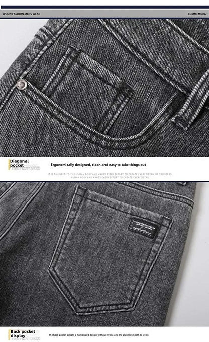 2025 New Winter Men Black Straight Stretch Denim Thick Velvet Pants Warm Jeans Casual Fleece Line Trousers Male Plus Size