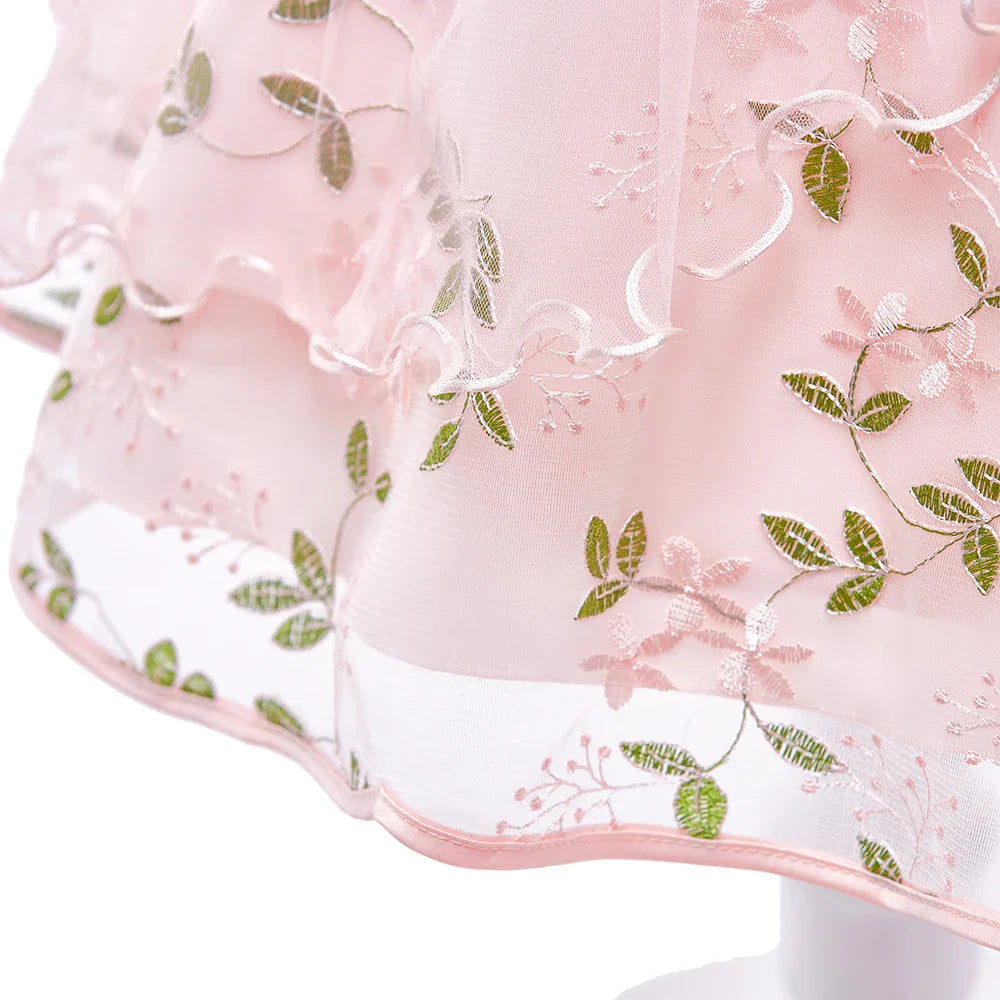 2023 Summer Party Dresses For Girls Kids Embroidery Flower Girl Dress Half Sleeves Children Elegant Birthday Princess Dresses