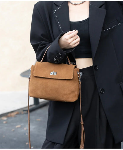 2026 NEW Autumn winter women's Natural Suede leather Crossbody Bag luxury designer Genuine Leather commuting messenger bag