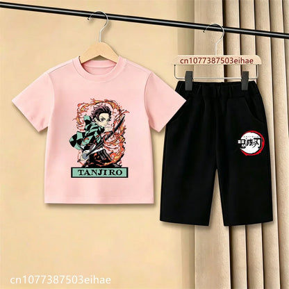 Demon Slayer Ghost Blade Art Print Kids T-Shirt Casual Shorts Manga Anime Style Boys Girls Summer Daily Casual Two Piece Outfit
