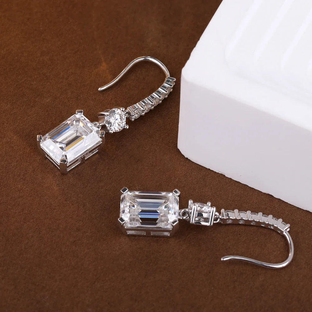 4.5carat Emerald Cut Moissanite Drop Earrings for Women 925 Sterling Silver Long Tassel Sparkling Diamond Hook Earring