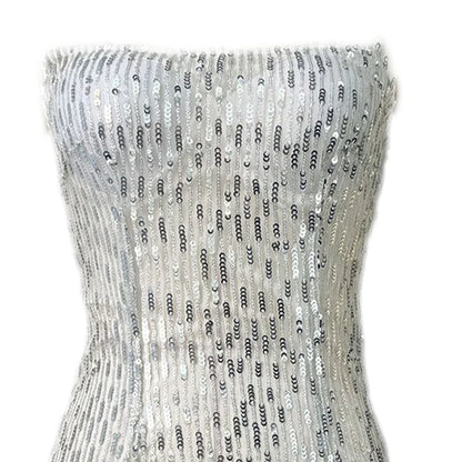 Elegant Dress Stretchy Tassel Sequins Decor Sexy Bodycon Mini Dress Pure Colors Above Knee Summer Dress Club Wear