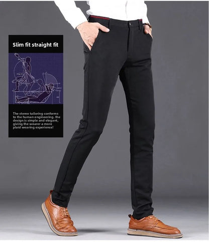 Men's Travel Dress Pants Stretch, No Iron Required Business Trousers, British Classic Slim Fit Lightweight Office Work Pants