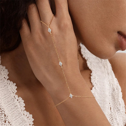 Dainty 5A Zircon Finger Ring Chain Bracelets Flower High Carbon Bracelet for Women Girl Adjustable s925 Silver Jewelry Gift