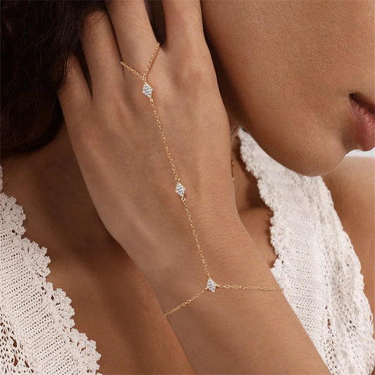 Dainty 5A Zircon Finger Ring Chain Bracelets Flower High Carbon Bracelet for Women Girl Adjustable s925 Silver Jewelry Gift