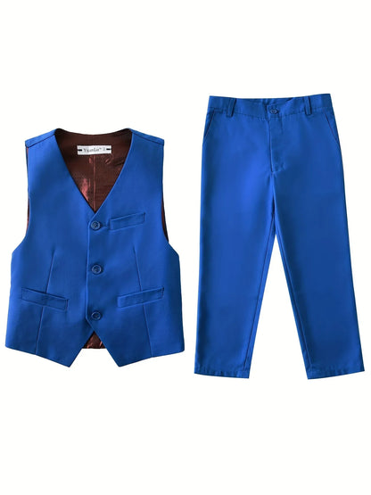 4pcs/set Boys' Suit Set With Pants, Vest, Shirt And Tie School Uniforms
