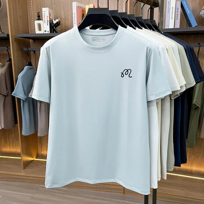 Men's New Summer High Quality Cooling Sensation T-Shirt Round Neck Brand Printing Short Sleeves Tops Leisure Fashion Men Swear