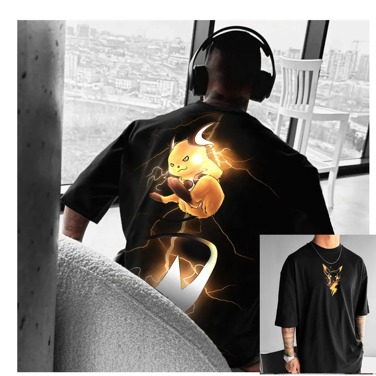 Street Trend Y2K Anime Pok É Mon Pikachu Flash Fitness Training Casual T-Shirt Men's and Women's Luxury Kids Brand Top