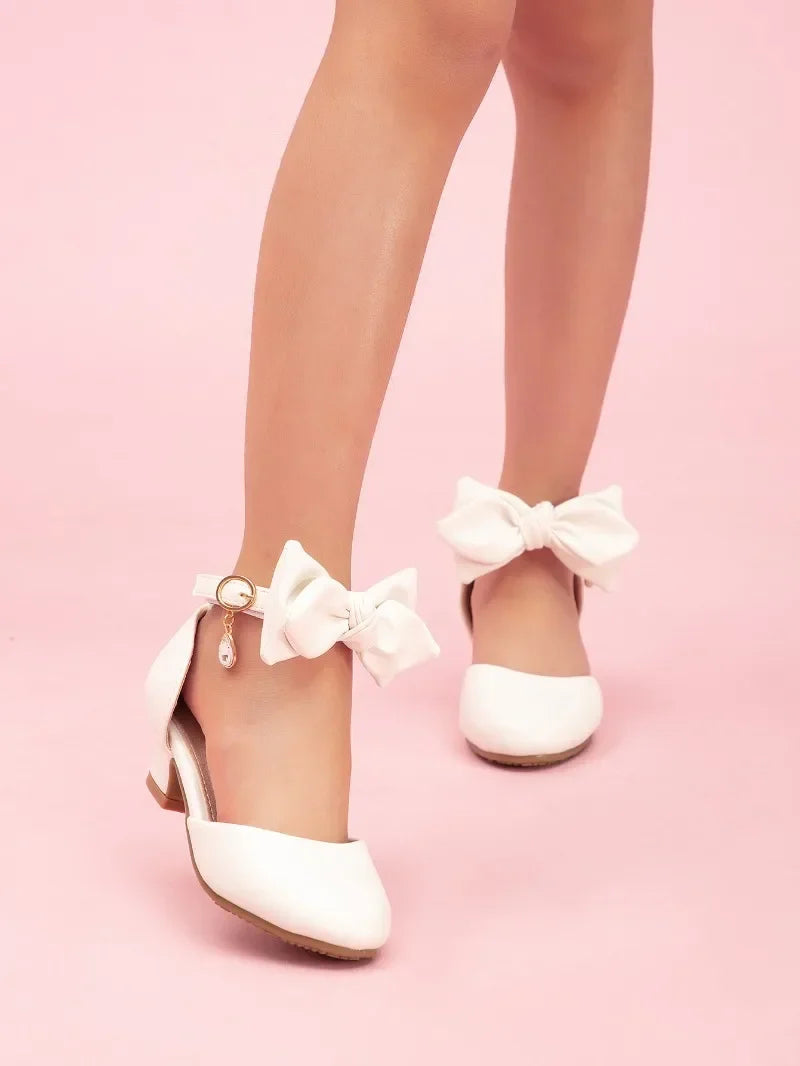 Girl Princess Dress Sandals Summer New Versatile Kids Fashion High Heels Shoes Sweet Bowknot Versatile Children Causal Sandals