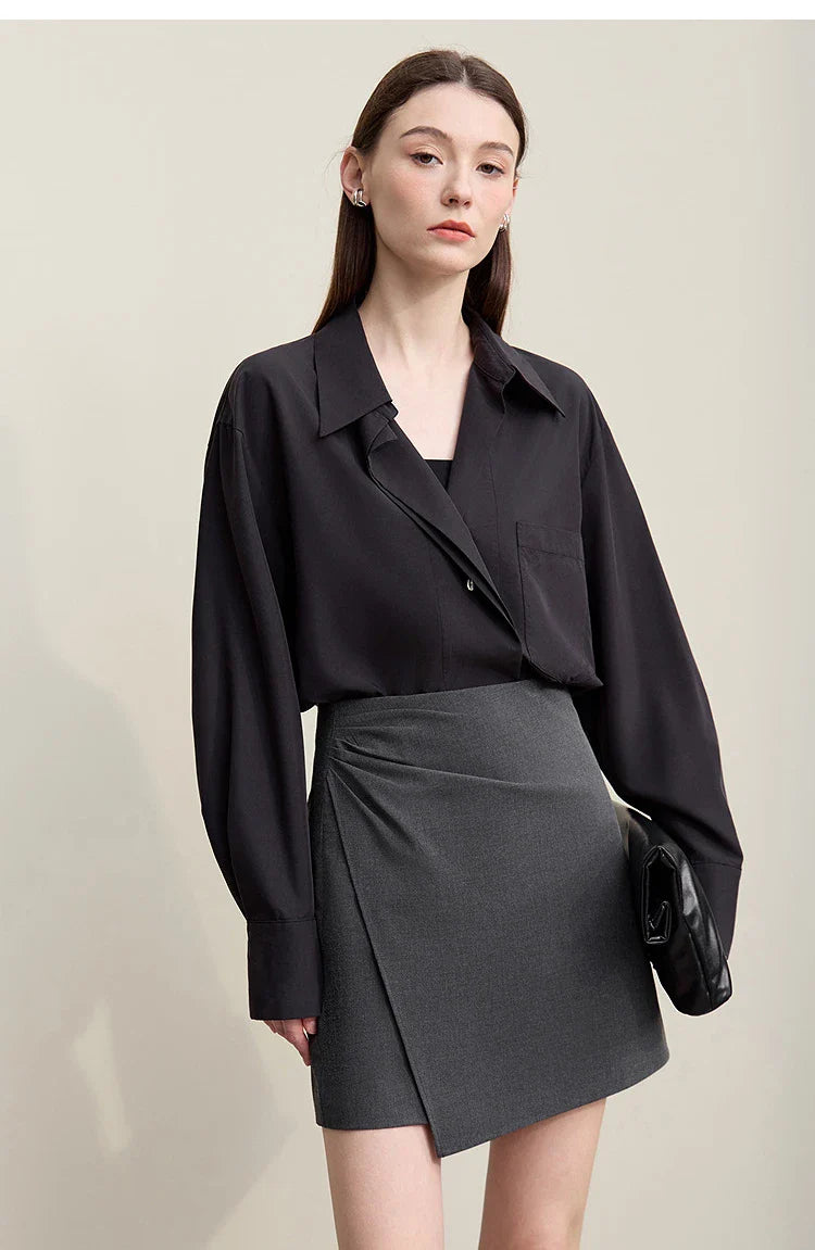 Mini Skirt 2026 Spring New Asymmetrical Pleated Short A-Line Skirt Commuter Solid Color Versatile Women's Clothing 12611004