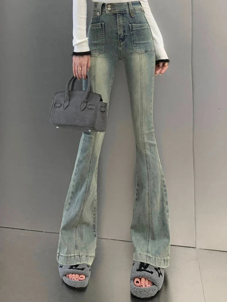 Hong Kong Style Denim Bell Bottom Pants