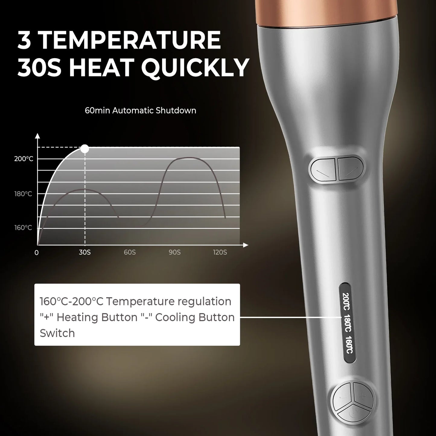 3 grades LCD display 32mm Silver Automatic Curling Iron Large Curling Female Hair Styling Tool Big Wave Salon Accessories Tool
