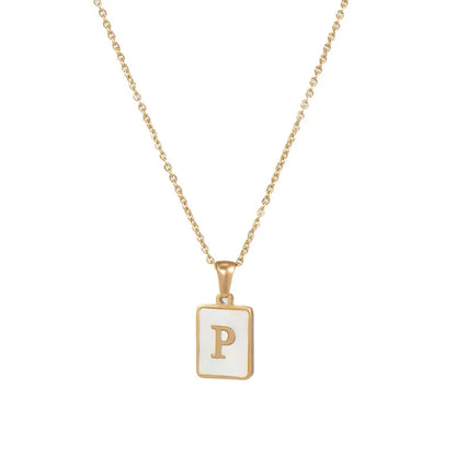 Minimalist Mother of Pearl Shell Stainless Steel Tarnish Free Initial Necklace Gold Plated Letter Necklace for Women