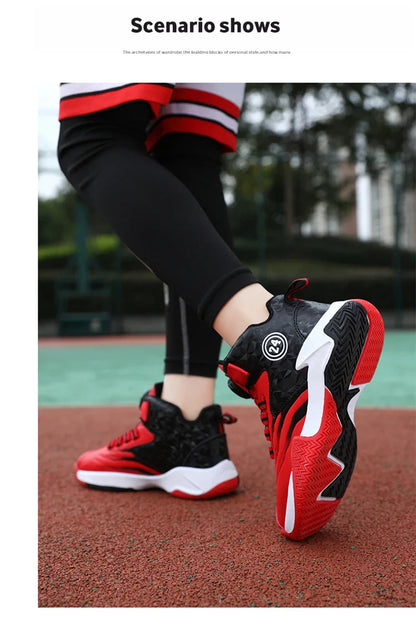 Kids Basketball Shoes Boys Rotary Buckle Sneakers Non-slip Child Trainer Basket Shoes Outdoor Children Sport Running Footwear