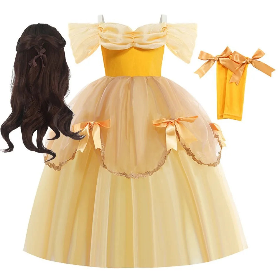 2025 Belle Costume for Girl Carnival Party Princess Dress Children Deluxe Beauty Ball Gown Kids Anna Belle Cosplay Elegant Dress