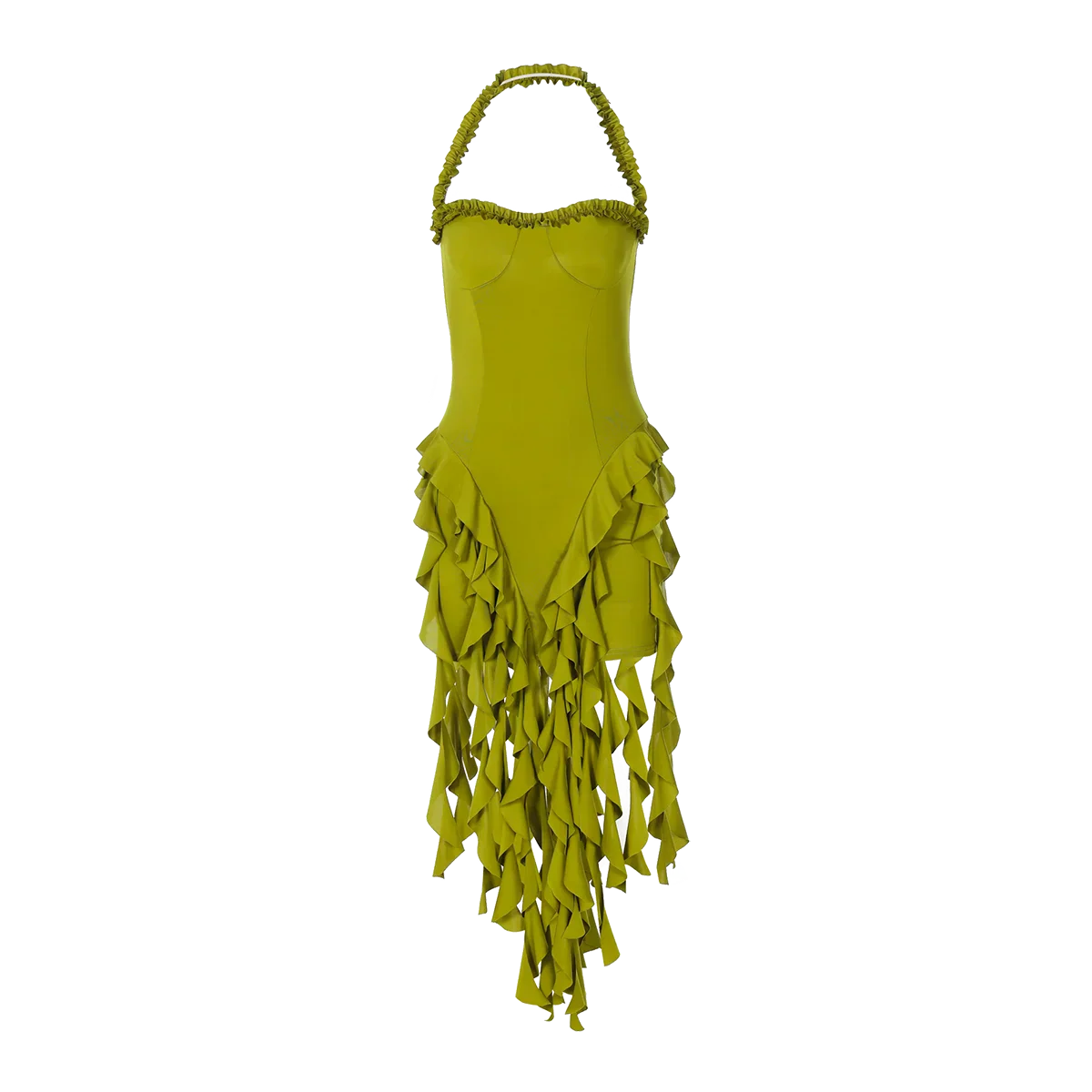 Elegant Halter Solid Ruffles Backless Taseel Sexy Slim Mini Dress Spring Women Cute Outfits Birthday Party Vacation