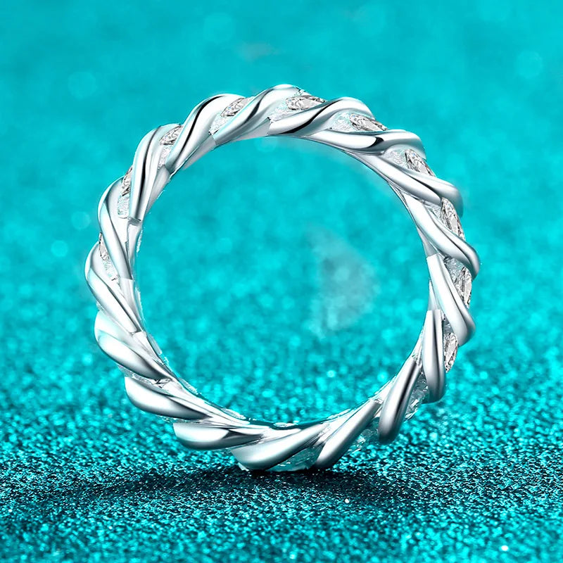 New 3mm Full Moisssanite Eternity Bands Sparkling Bride Wedding Women Rings 100% Pure 925 Silver Lab Diamond Jewelry