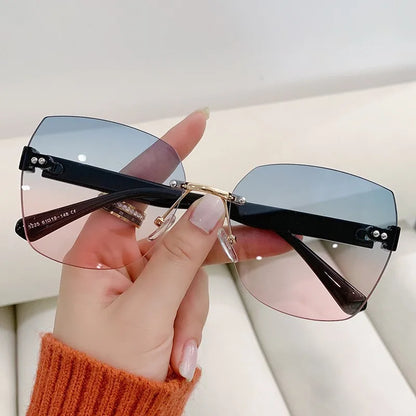 Women's Irregular Frameless Sunglasses; Daily Korean Fashion Multi-sided Polygon Driving Sun Glasses For Sun Protection 9225