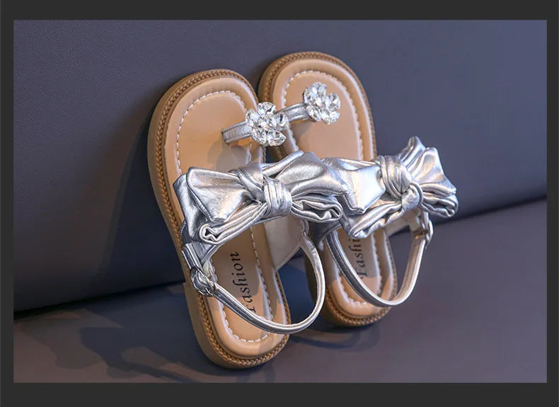 Sparkly Rhinestone Flip Flop for Girls Back Strape Children Slingbacks Shoes Nice Wedding Party Shoes with Large Bow-knot I05302