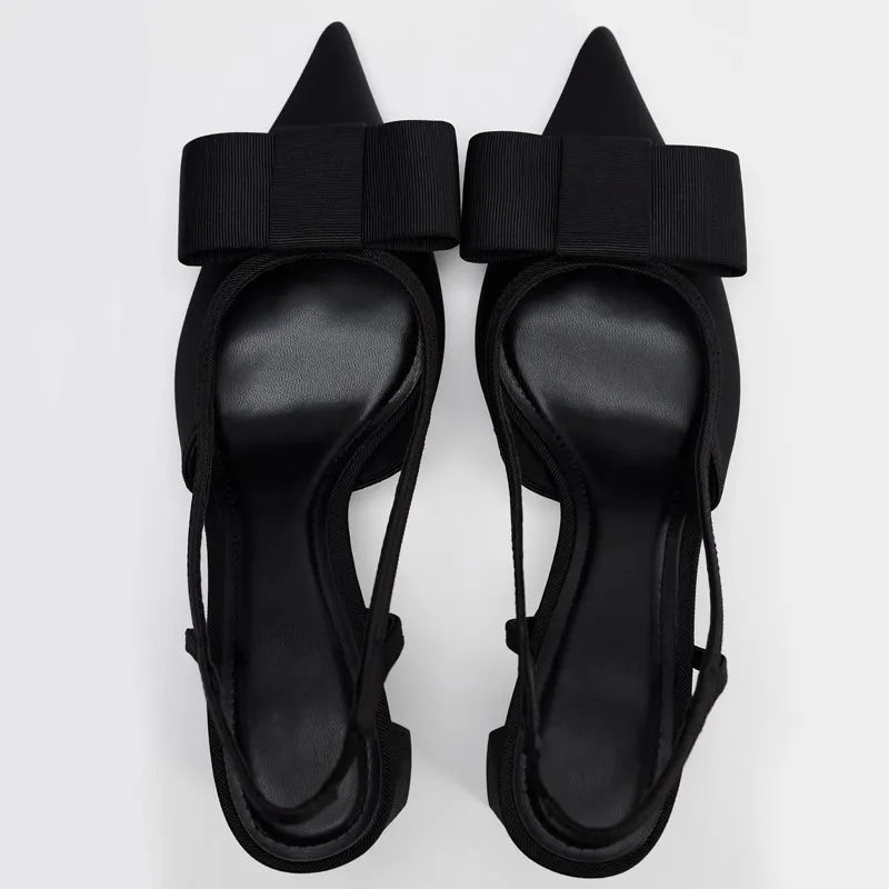 2026 Patent Leather Pointed Toe Heeled Sandals Women Elegant Bow Decoration Chunky Heel Pumps Luxury Designer Heels for Ladies