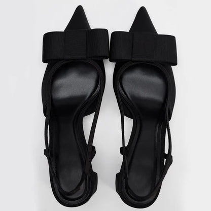 2026 Patent Leather Pointed Toe Heeled Sandals Women Elegant Bow Decoration Chunky Heel Pumps Luxury Designer Heels for Ladies