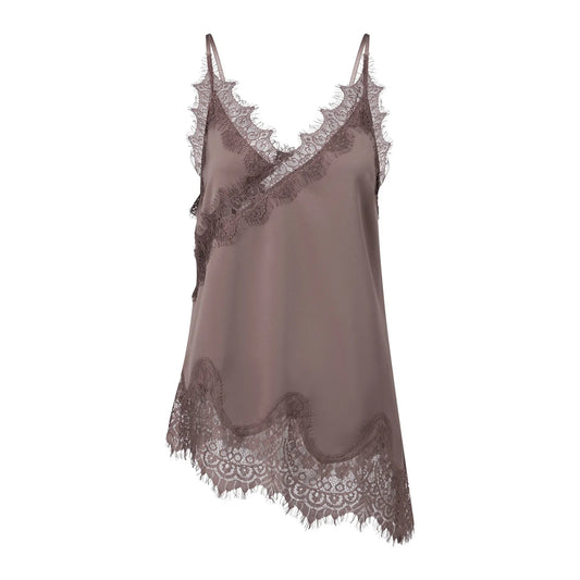 Women Cottagecore Satin Lace Cami Tops y2k Silky Lace Trim Patchwork Spaghetti Strap Low Cut Asymmetrical Camis Sexy Slip Tanks