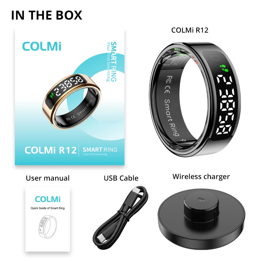 Smart Ring with Display Screen and Touch, Wireless Charging, Health Manager