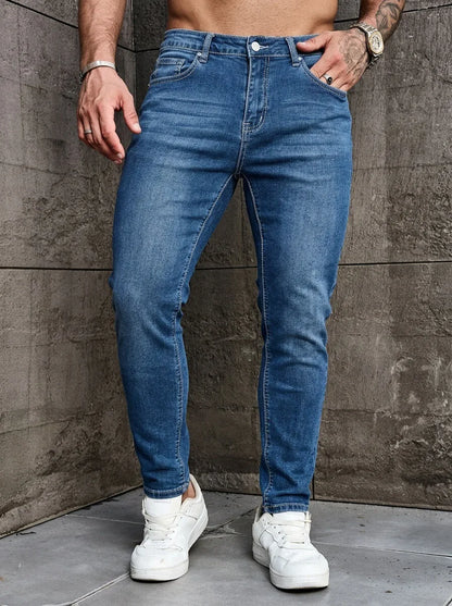 Men's Casual Slim Fit Stretch Denim Jeans Fashion Skinny Blue Jeans Male High Waist Streetwear Denim Pants for Daily Wear