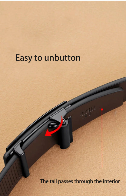 Men Leather Belt Black Metal Toothless Automatic Buckle Business Casual PU Leather Men's Fashion High Quality Belt