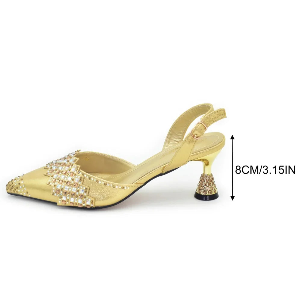 Sapatos e bolsas nigerianos italianos femininos decorados com strass, conjunto de luxo de sapato e bolsa para festa, scarpins femininos