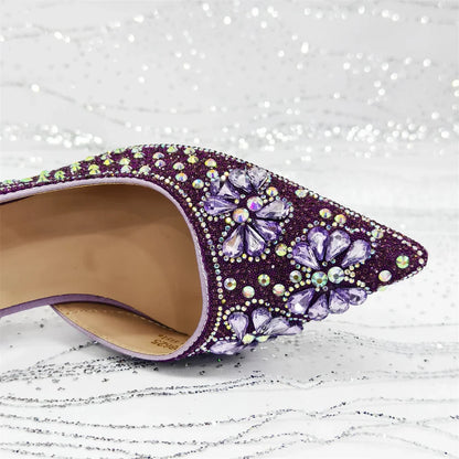 Women's Purple High Heel Party Shoes & Rhinestone Handbag Set - Italian Design for Weddings & Special Occasions