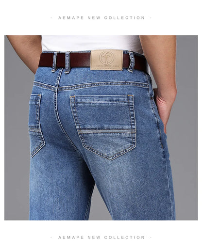 Spring/Summer 2023 Men's Gray Frayed Thin Jeans Classic Style Business Fashion Cotton Denim Stretch Pants Male Brand Trousers