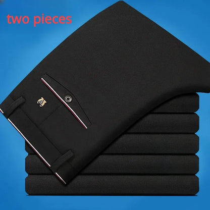 Casual Suit Pants Stretch Men's Dress Pants Black Navy Blue Suit Pants Straight Slim-Fit Business Formal Trousers Plus Size 40