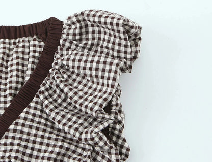 Casual Chic Women Tops Plaid V-Neck Sleeveless Bow Folds Short Tops Fashion 2026 Spring Summer Holiday Female Y2K Tops