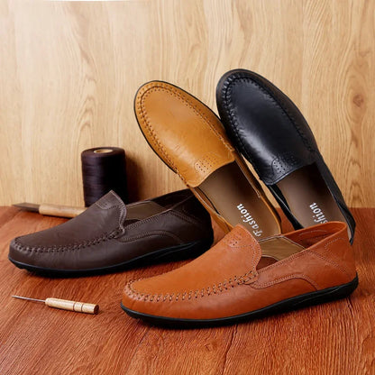 Genuine Leather Men Casual Shoes Luxury Brand Designer Men Loafers Moccasins Breathable Slip on Male Boat Shoes Plus Size 37-47