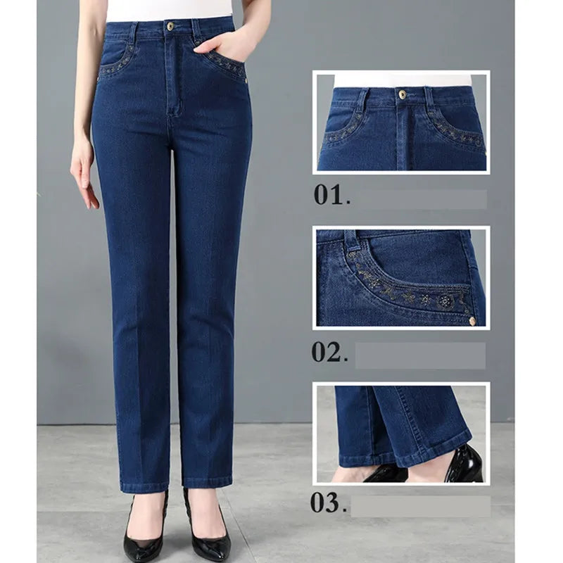 High waisted Loose Straight leg pants Women's Casual Denim Trousers
