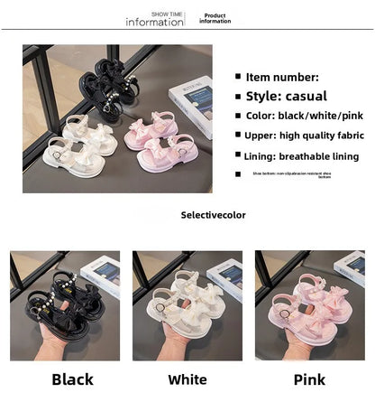 2026 Girls Sandals Kids Soft Soles Casual Princess Shoes New Water Diamond Beach Shoes Bow Shaped Girl Sandals