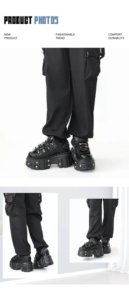 2026 New Punk Style Women Shoes Lace-up Heel Height 6CM Platform Shoes Woman Gothic Ankle Rock Boots Metal Decor Woman Sneakers