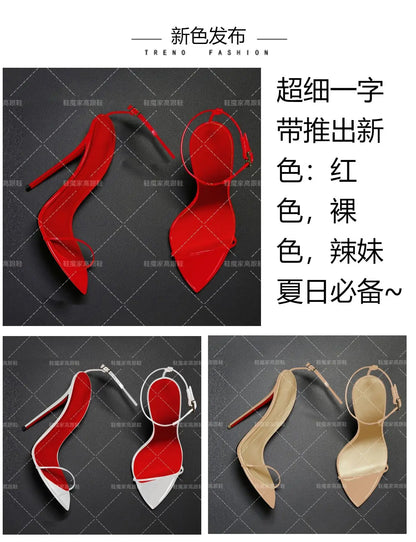 Black fish mouth back hollow toe 12cm sandals sexy ultra light lipstick sole high heels for women slim heels plus size shoes