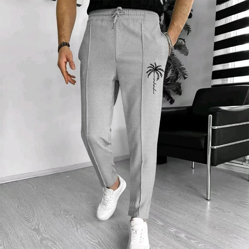 Mens Stylish Waffle Pants - Casual Sports Slim Fit with Adjustable Drawstring Secure Pockets for All Seasons - Perfect Outdoor