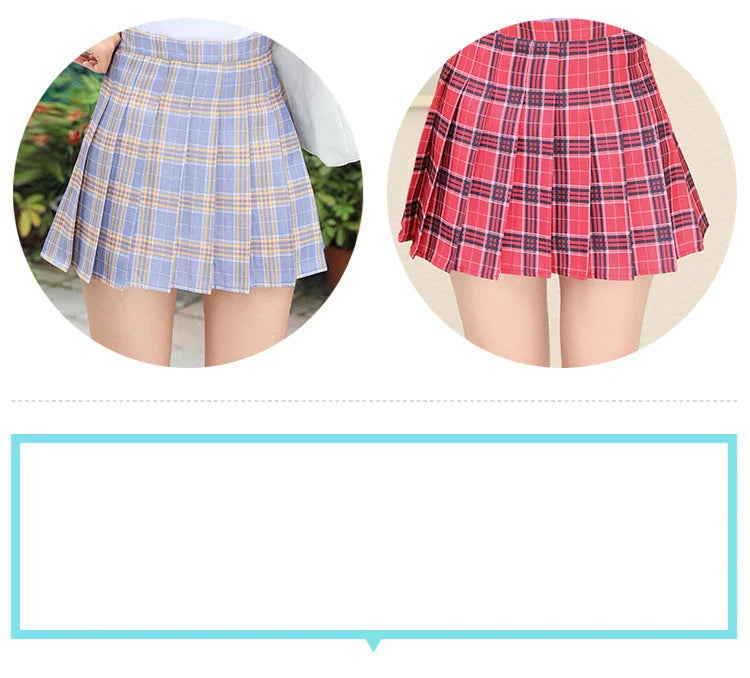 Women Preppy A-line Mini Wide Leg High Waist Harajuku Skirts Sexy Plaid Skirts Pleated Slim Mini Skirts Women Summer