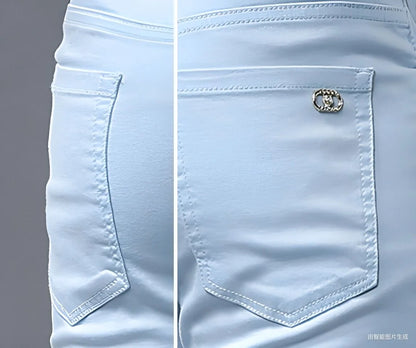 2024 Spring and Autumn New Fashion Solid Color Straight Leg Stretch Jeans Men's Casual Slim Comfortable Breathable Denim Pants