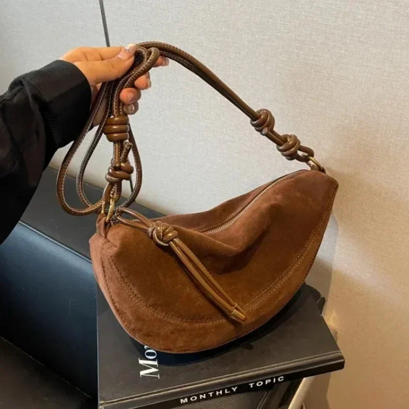 Faux Suede Super Popular Niche Suede Shoulder Bag for Women 2026 Hot Sale Single Crossbody Bags Underarm Dumpling Sweet Bags