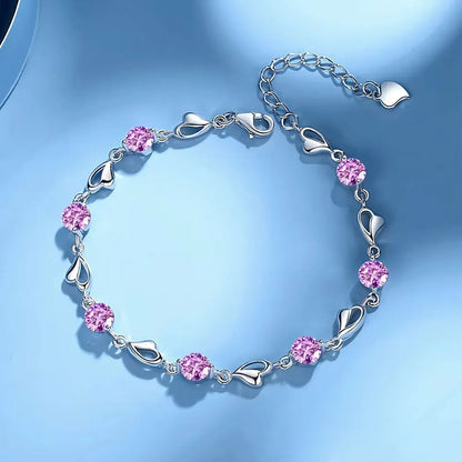 925 Sterling Silver Heart Shaped Bracelet For Women vintage style Pink Moissanite Charm Bracelets Original Party Jewelry