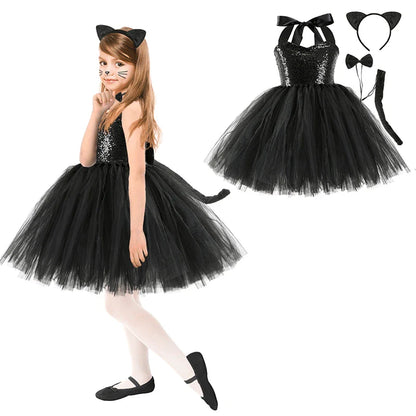 Novo Conjunto de Saia de Tule Roupa Infantil Cos Animal Alce Roupa de Halloween Vestido de Gatinho de Malha para Meninas Vestido para Apresentação Escolar