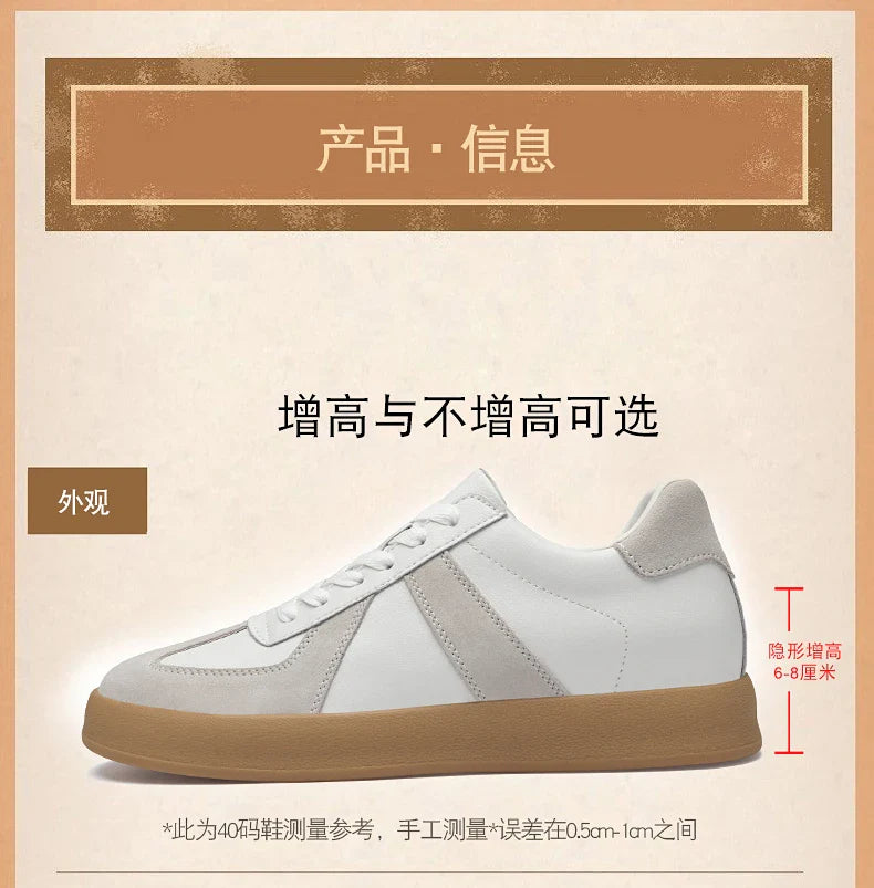 Invisible Height-Increasing Shoes 8cm German Training Shoes for Men, Summer Breathable Casual Sneakers, Genuine Leather Retro Versatile Forrest Gump Shoes 6cm