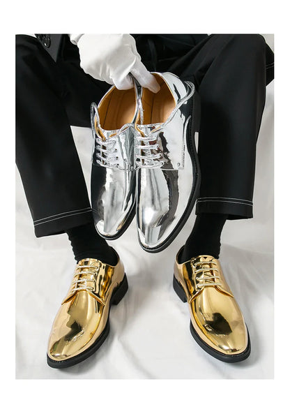 Luxury Silver Dress Shoes Man Patent Leather Shoes Large Size 50 Wedding Shoes Men Pointed toe Party Shoes Designer Formal Shoes