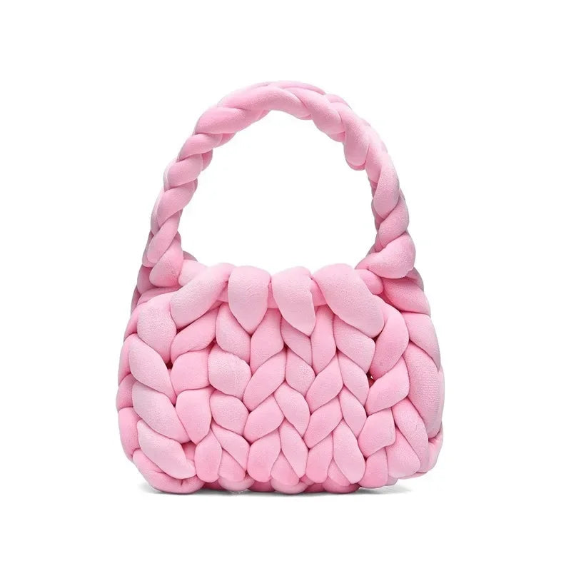 Velvet Bag DIY Hand Woven Bag Crystal Velvet Core Spun Yarn Woven Bag Hand-held Mailman Bag Velvet Handbag New